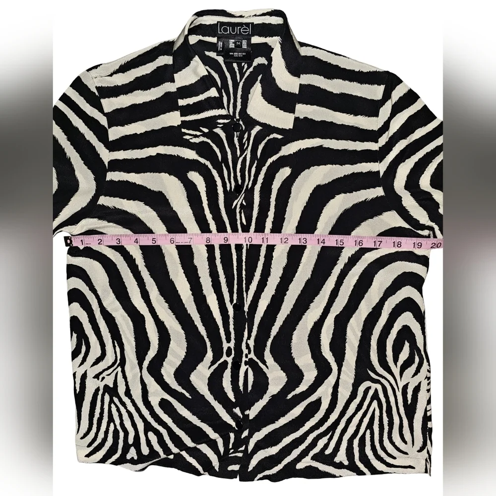 Laurel Silk Zebra Print Blouse Vintage Y2K Black Ivory Button Front EU 34 - Picture 9 of 15